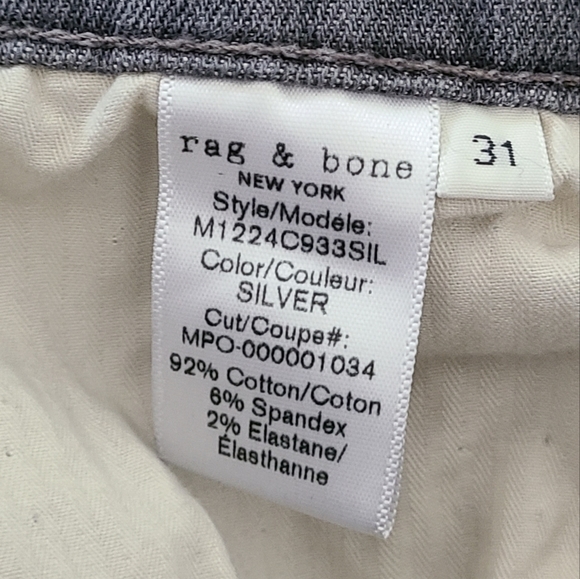 RAG & BONE Mens Jeans Grey Fit 1 Extra Slim Legs Button Fly Denim Size 31 - Picture 15 of 15